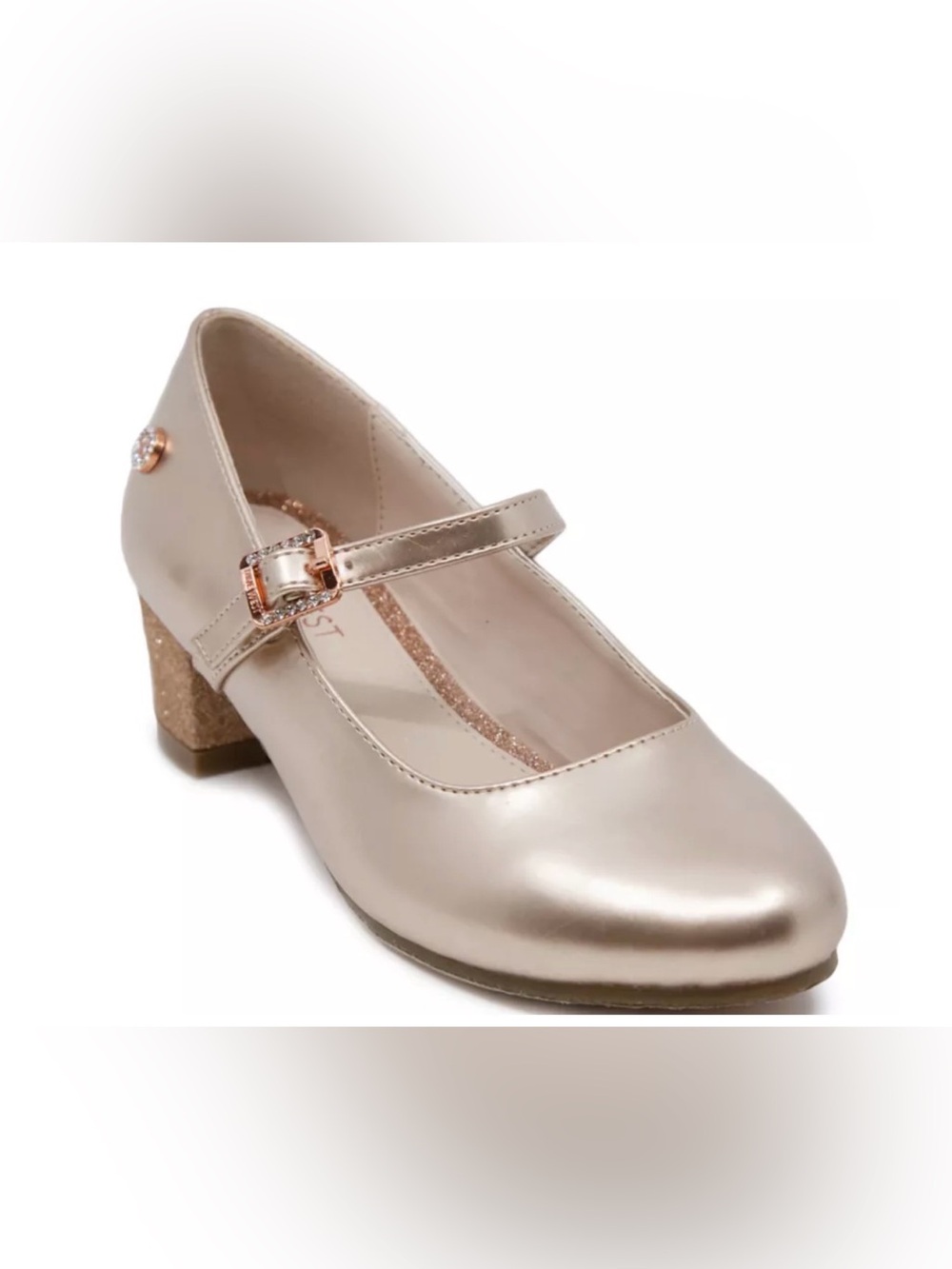 Nine West Youth Girls Aiza Rose Gold Mary Jane Block Heel Pumps